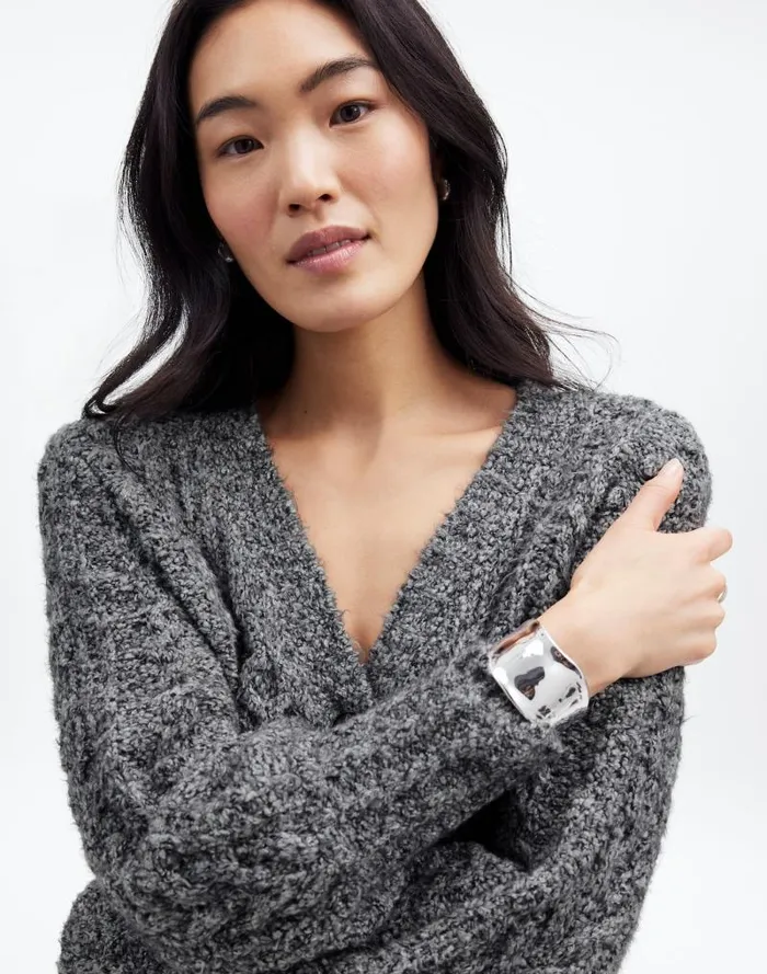 Women Cable VNeck Cardigan Dusk Grey Madewell Sweaters