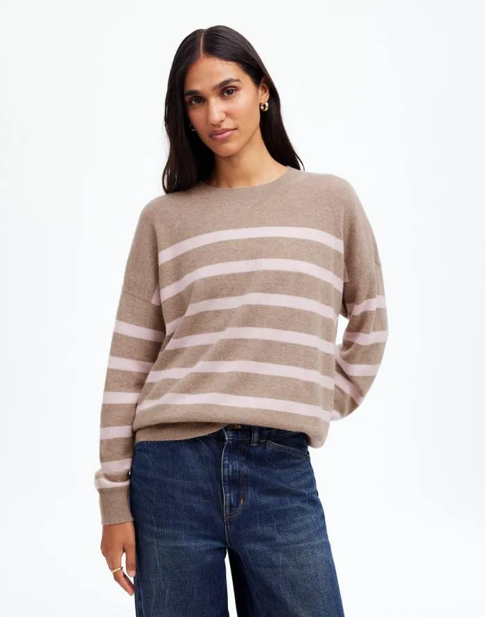 Women Cashmere Relaxed Crewneck Sweater Hthr Mink Stripe Madewell Sweaters