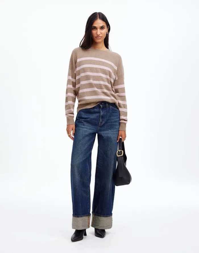 Women Cashmere Relaxed Crewneck Sweater Hthr Mink Stripe Madewell Sweaters