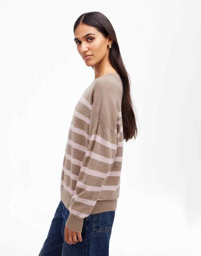 Women Cashmere Relaxed Crewneck Sweater Hthr Mink Stripe Madewell Sweaters