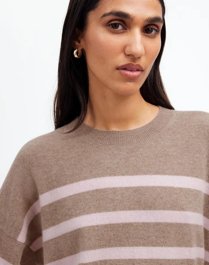 Women Cashmere Relaxed Crewneck Sweater Hthr Mink Stripe Madewell Sweaters