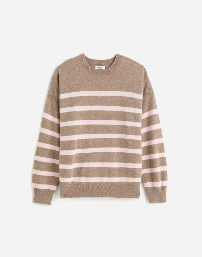 Women Cashmere Relaxed Crewneck Sweater Hthr Mink Stripe Madewell Sweaters