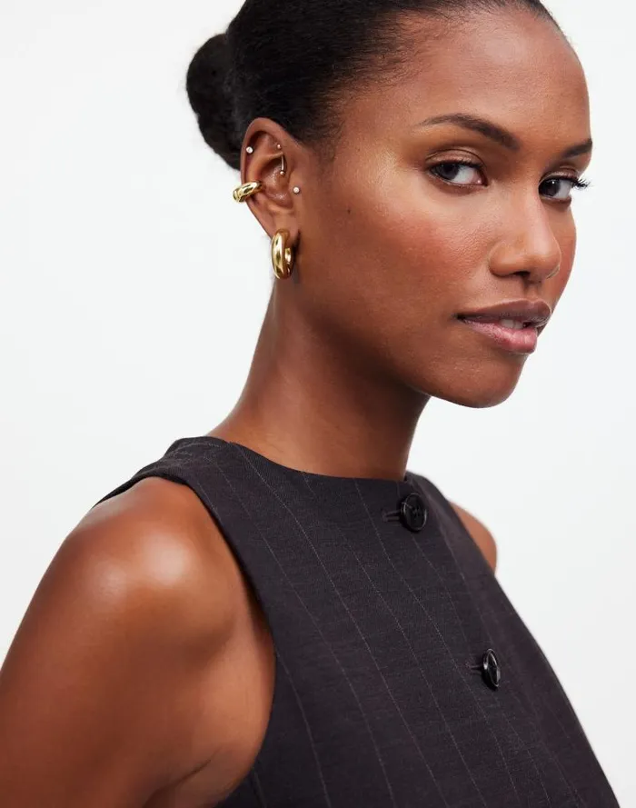 Women Chunky Donut Small Hoop Earrings Vintage Gold Madewell Jewelry