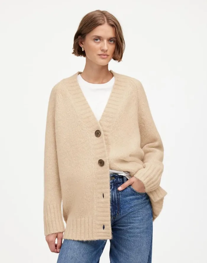 Women ChunkyKnit Cardigan Heather Powder Madewell Sweaters