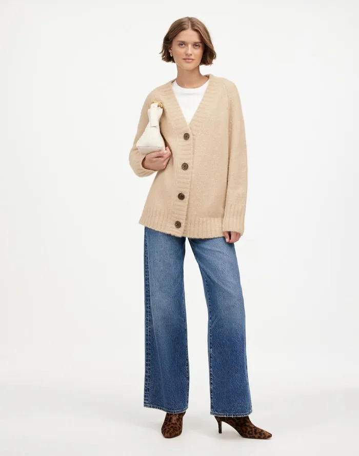 Women ChunkyKnit Cardigan Heather Powder Madewell Sweaters