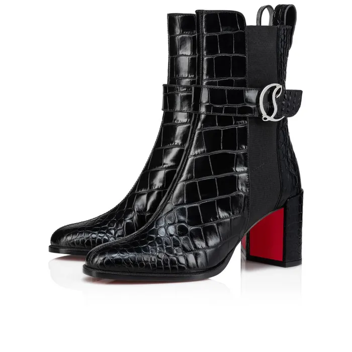 Women CL Chelsea Booty 70 Mm Low Boots 8211 Alligator Embossed Calf Leather 8211 Black Black Christian Louboutin Ankle Boots Women CL Chelsea Booty 70 Mm Low Boots 8211 Alligator Embossed Calf Leather 8211 Black Black Christian Louboutin Ankle Boots