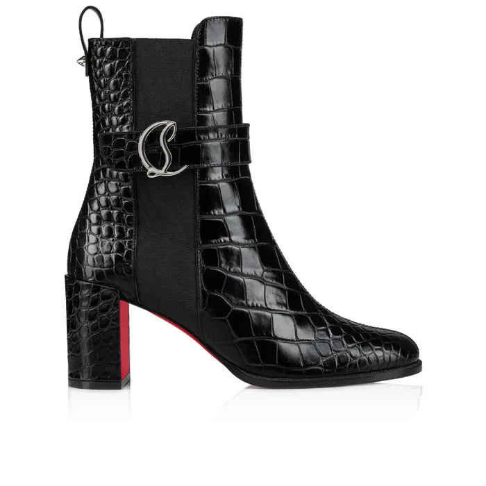 Women CL Chelsea Booty 70 Mm Low Boots 8211 Alligator Embossed Calf Leather 8211 Black Black Christian Louboutin Ankle Boots