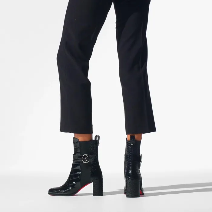 Women CL Chelsea Booty 70 Mm Low Boots 8211 Alligator Embossed Calf Leather 8211 Black Black Christian Louboutin Ankle Boots