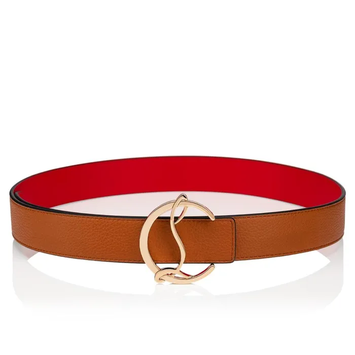 Women CL Logo Belt Belt 8211 Calf Leather 8211 Coconut Brown Christian Louboutin Belts