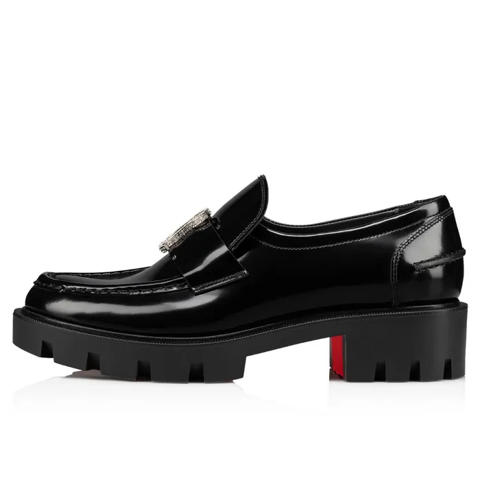 Women CL Moc Lug Strass Loafers 8211 Calf Leather 8211 Black Black Christian Louboutin Flats