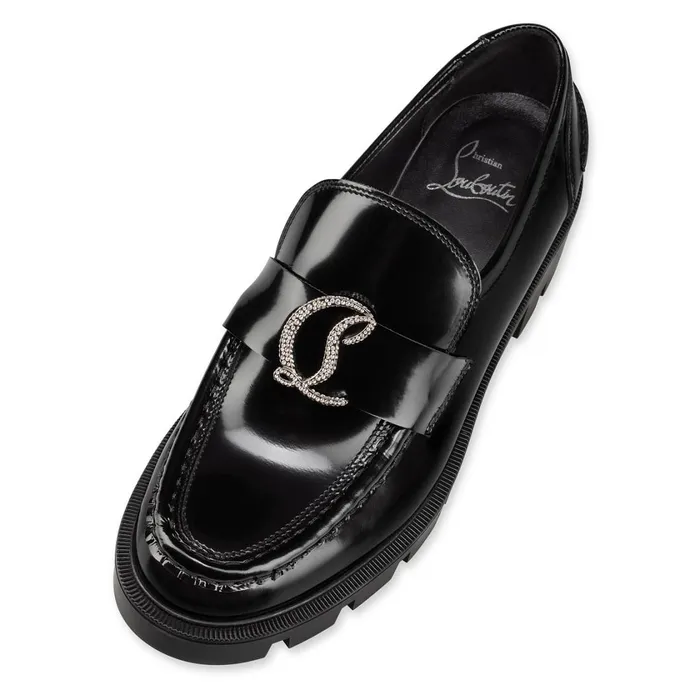 Women CL Moc Lug Strass Loafers 8211 Calf Leather 8211 Black Black Christian Louboutin Flats