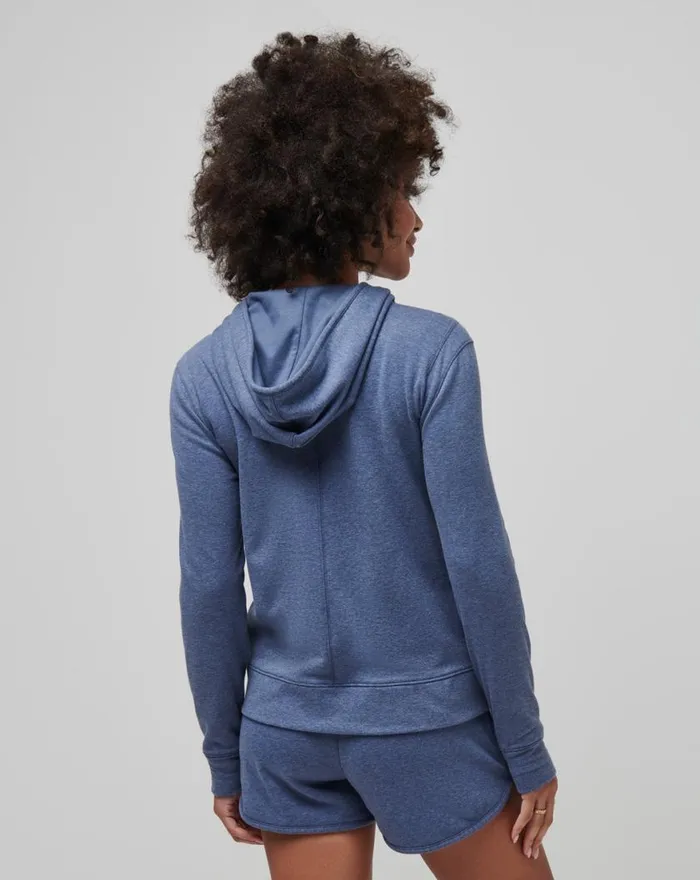 Women CLOUD FLEECE FULL ZIP HOODIE Heather Navy TravisMathew Hoodies and Pullovers