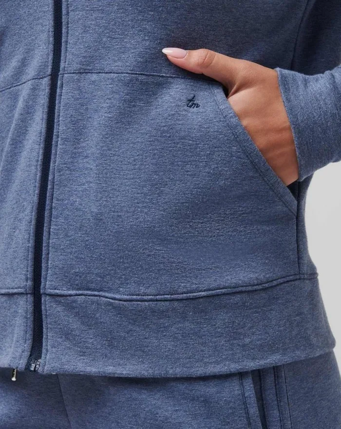 Women CLOUD FLEECE FULL ZIP HOODIE Heather Navy TravisMathew Hoodies and Pullovers