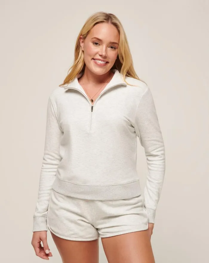 Women CLOUD FLEECE HALF ZIP Heather Light Grey TravisMathew Hoodies and Pullovers