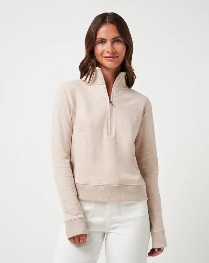 Women CLOUD FLEECE HALF ZIP Heather Natural TravisMathew Hoodies and Pullovers Women CLOUD FLEECE HALF ZIP Heather Natural TravisMathew Hoodies and Pullovers