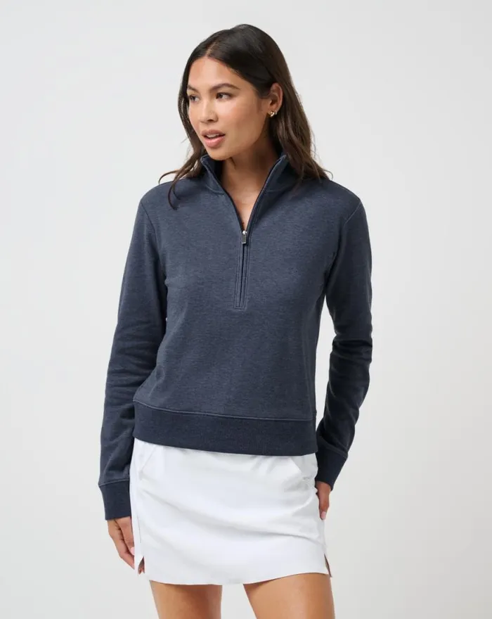 Women CLOUD FLEECE HALF ZIP Heather Navy Blazer TravisMathew Hoodies and Pullovers