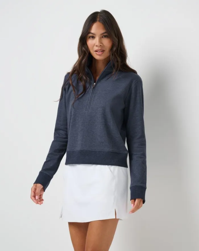 Women CLOUD FLEECE HALF ZIP Heather Navy Blazer TravisMathew Hoodies and Pullovers