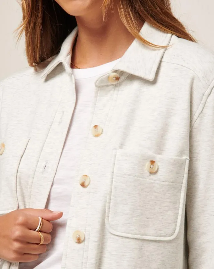 Women CLOUD FLEECE SHACKET Heather Light Grey TravisMathew Jackets