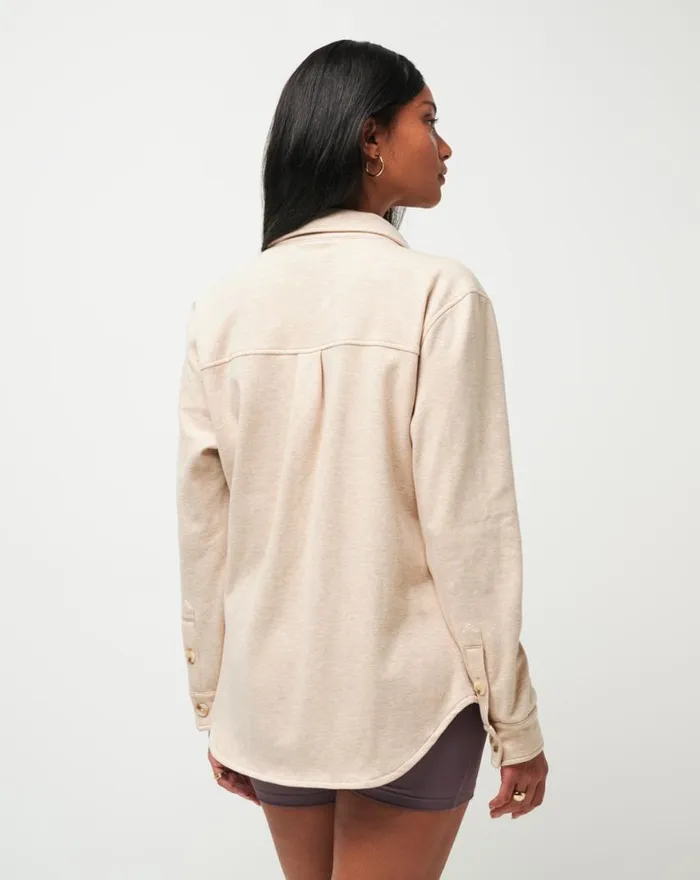 Women CLOUD FLEECE SHACKET Heather Natural TravisMathew Jackets
