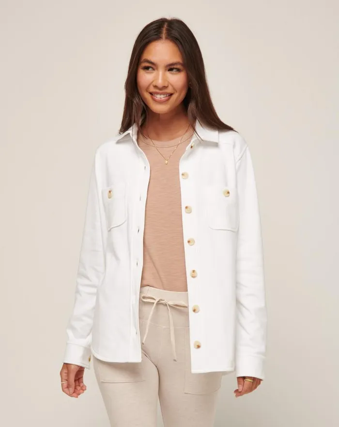 Women CLOUD FLEECE SHACKET White TravisMathew Jackets