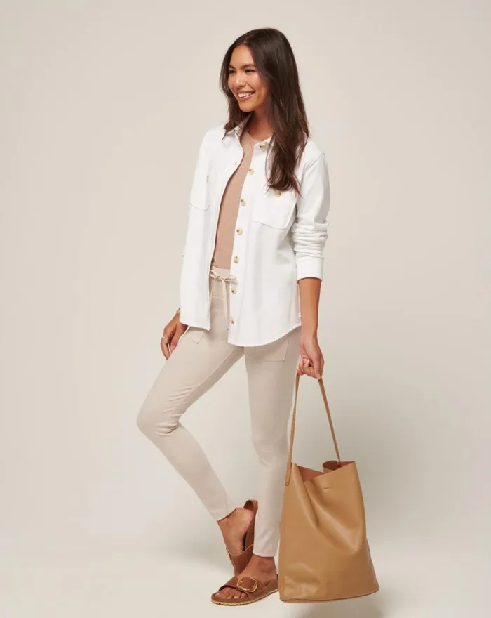 Women CLOUD FLEECE SHACKET White TravisMathew Jackets