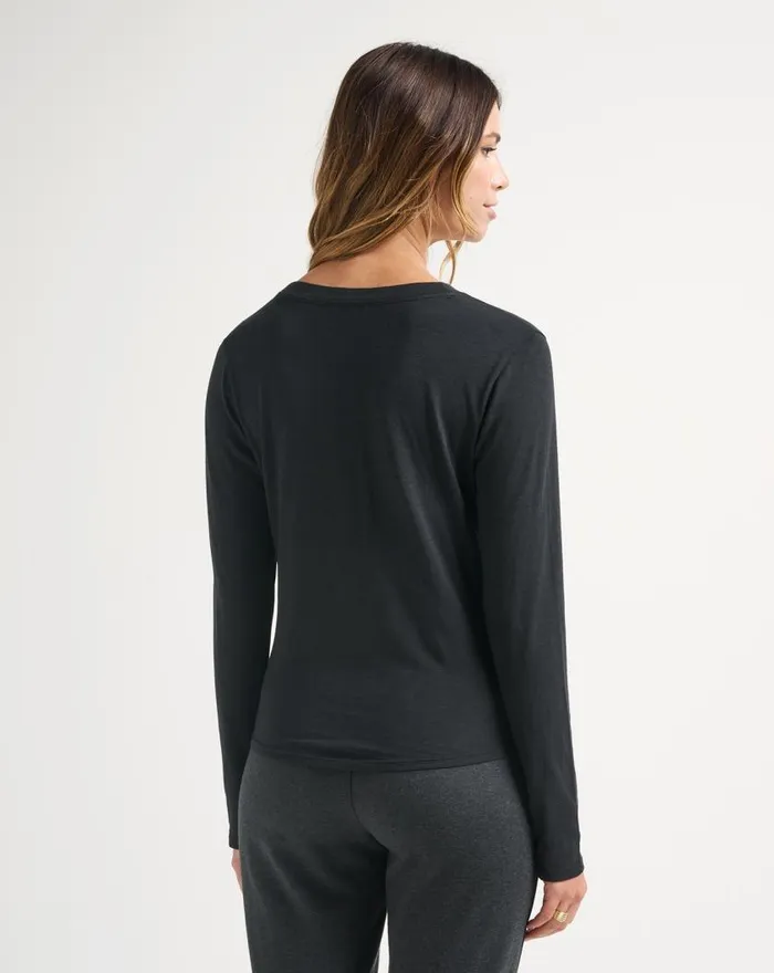 Women CLOUD JERSEY HENLEY Black TravisMathew Tees