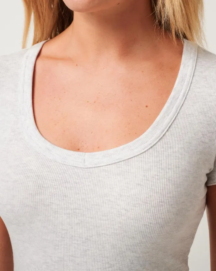 Women CLOUD RIB SHORT SLEEVE TOP Heather Light Grey TravisMathew Shirts and Tops
