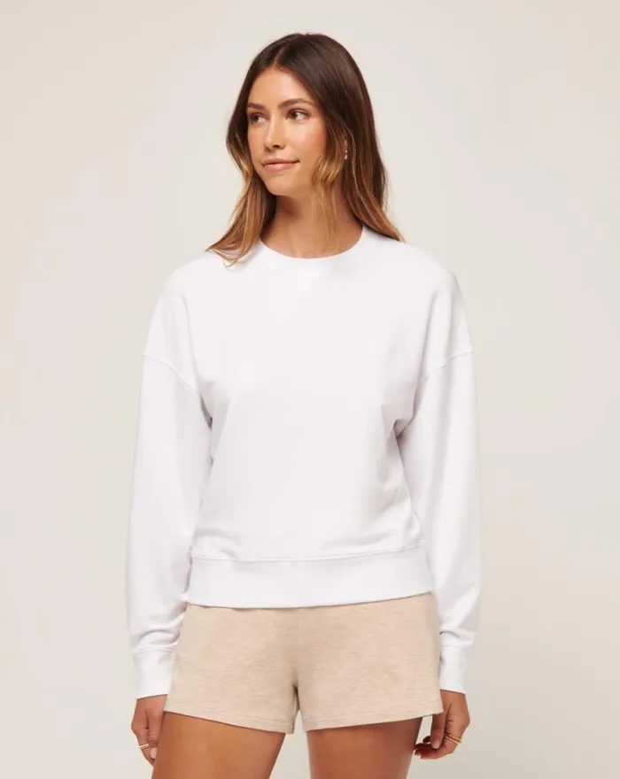 Women CLOUD TERRY CREW White TravisMathew Hoodies and Pullovers