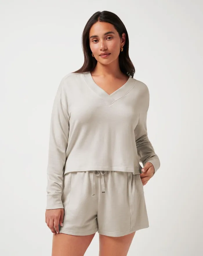 Women CLOUD TERRY PULLOVER Heather Oatmeal TravisMathew Hoodies and Pullovers