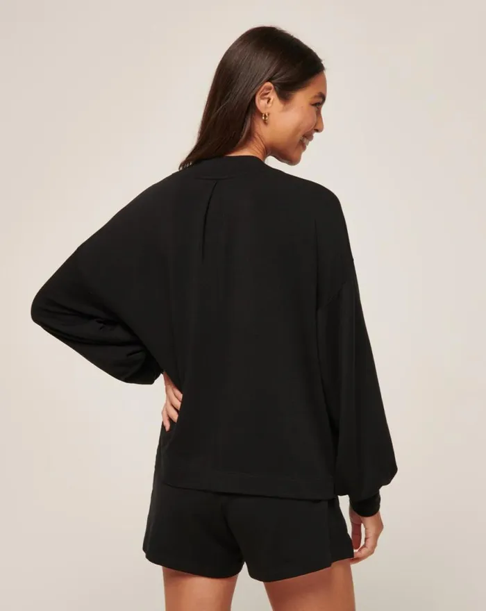 Women CLOUD TERRY VNECK TOP Black TravisMathew Shirts and Tops