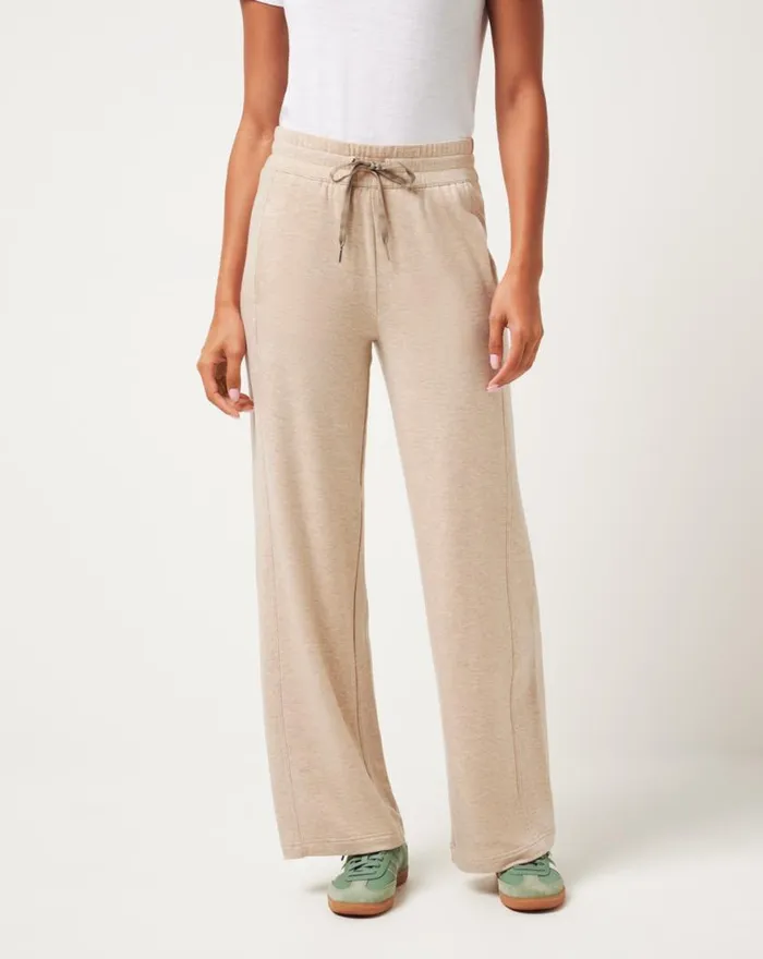 Women CLOUD TERRY WIDE LEG PANT Heather Natural TravisMathew Pants