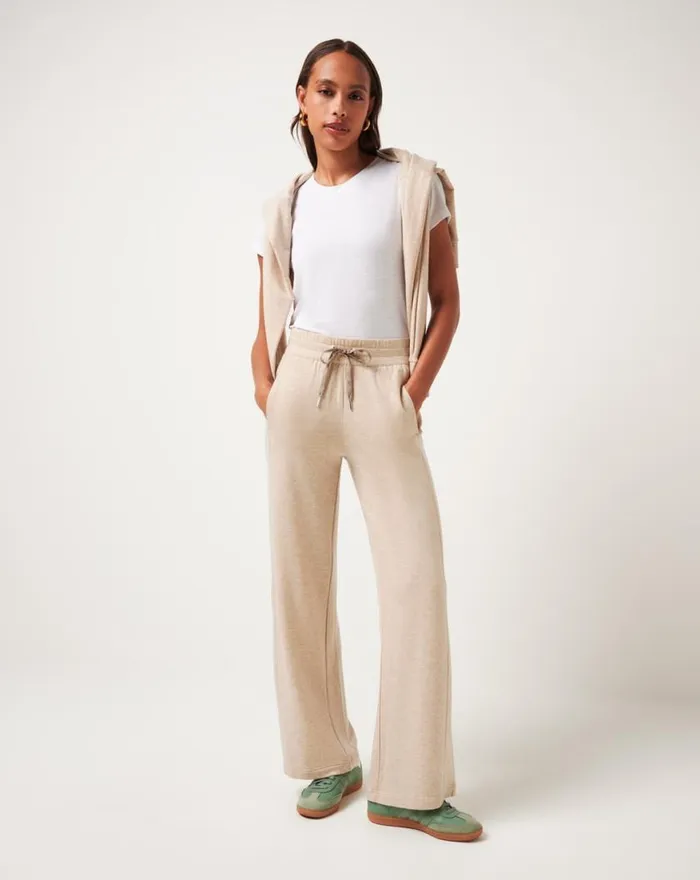 Women CLOUD TERRY WIDE LEG PANT Heather Natural TravisMathew Pants