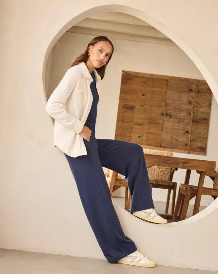 Women CLOUD TERRY WIDE LEG PANT Navy Blazer TravisMathew Pants