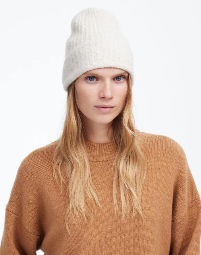 Women CottonBlend Cuffed Beanie Winter White Madewell Hats