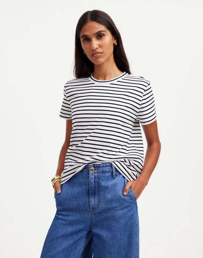Women Cotton Perfect Crewneck Tee Jet Black Madewell Tees