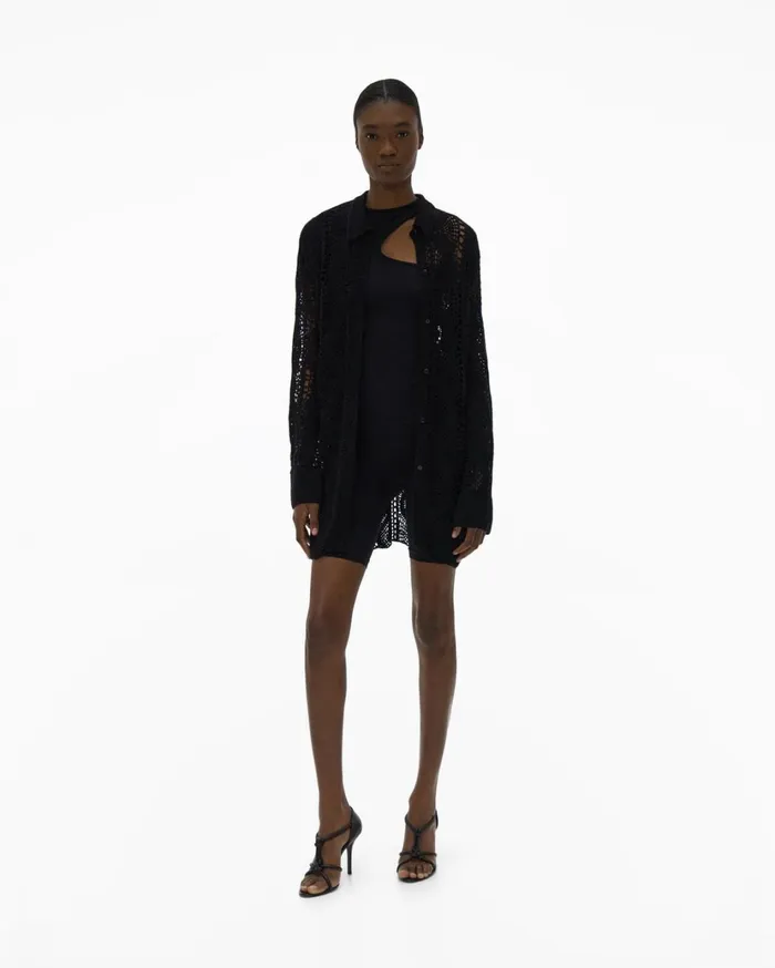 Women Crochet Shirt Black Helmut Lang Tops
