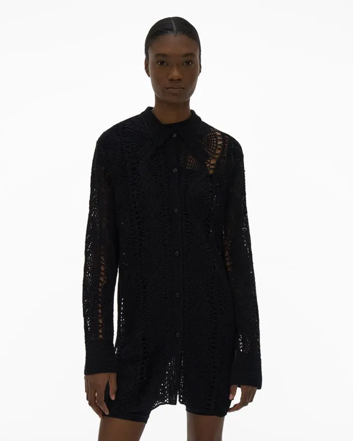 Women Crochet Shirt Black Helmut Lang Tops