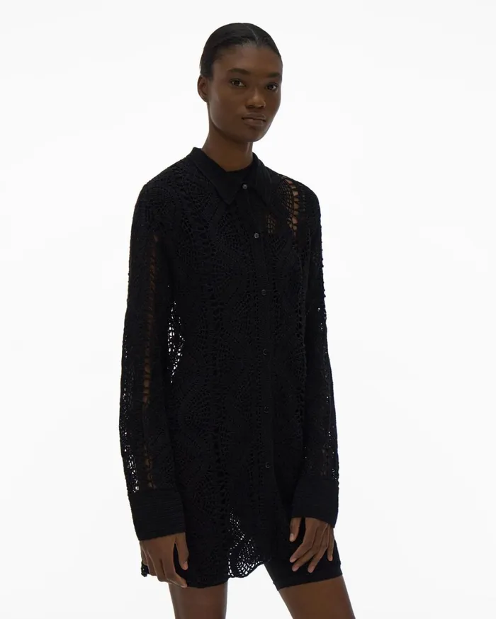 Women Crochet Shirt Black Helmut Lang Tops