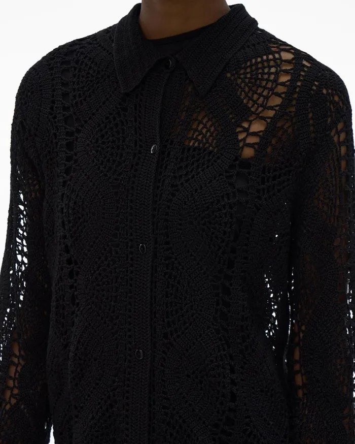 Women Crochet Shirt Black Helmut Lang Tops