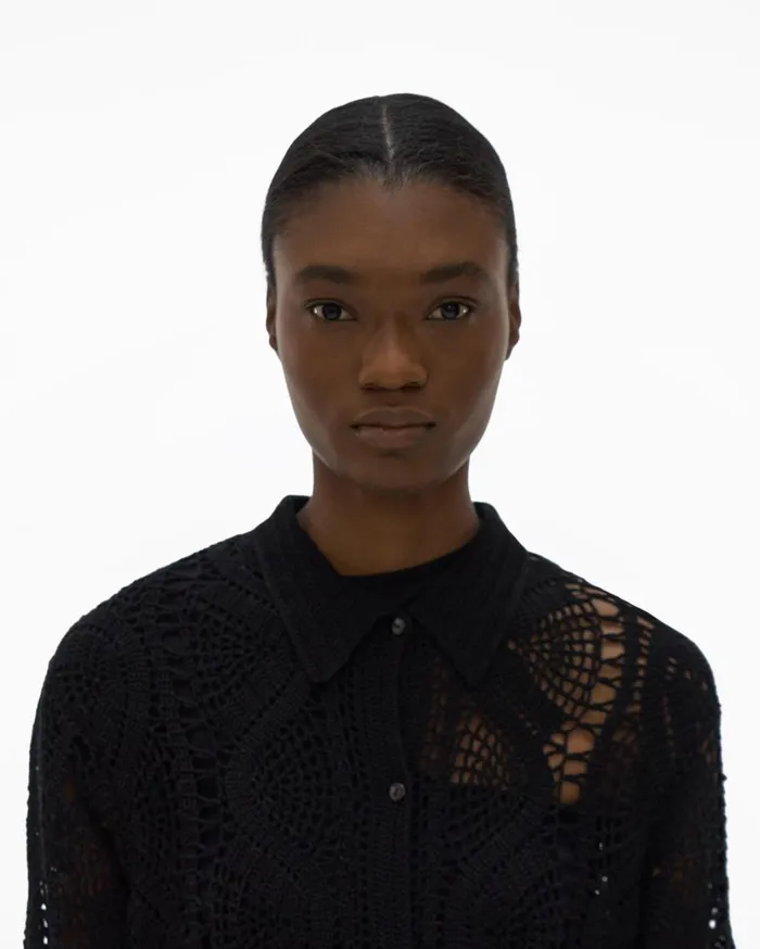 Women Crochet Shirt Black Helmut Lang Tops