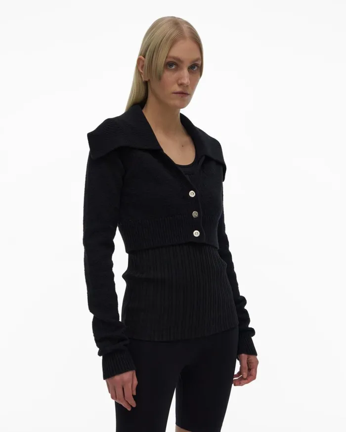 Women Cropped Cardigan Black Helmut Lang Sweaters