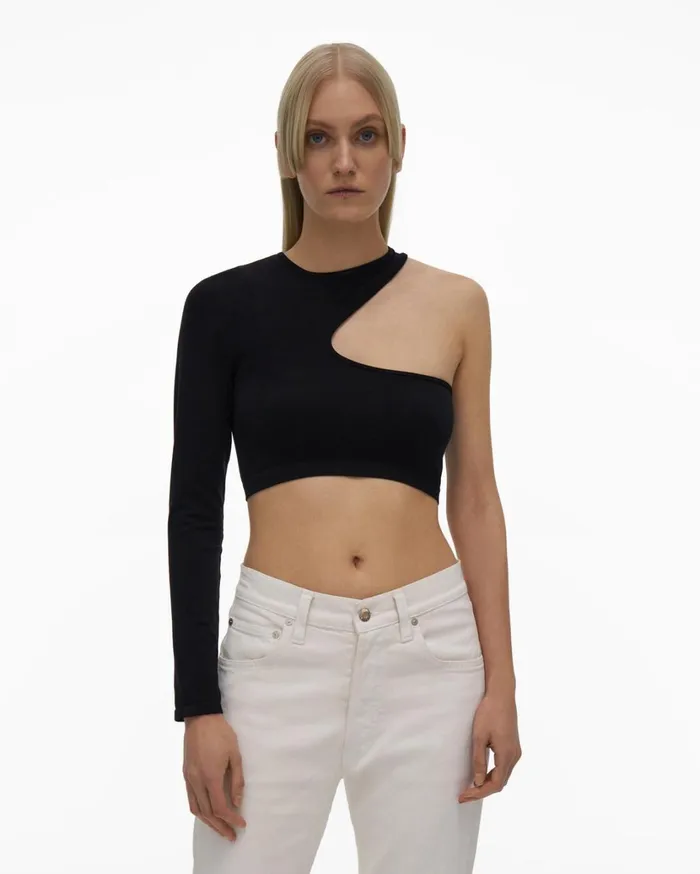 Women Cropped Cutout Top Black Helmut Lang Tops