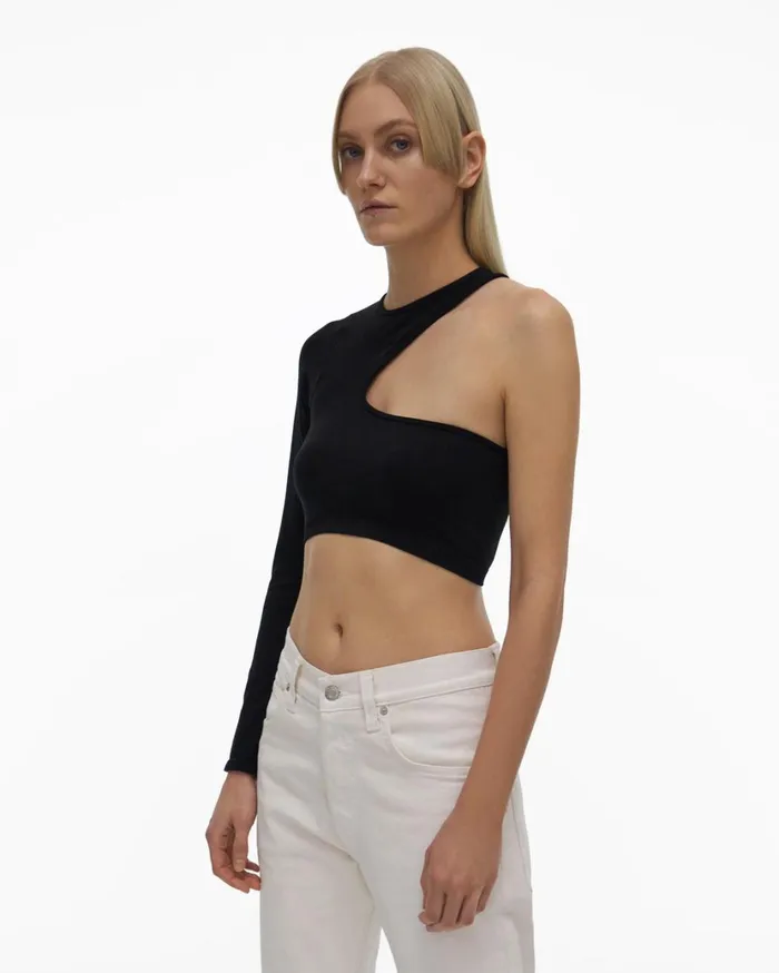 Women Cropped Cutout Top Black Helmut Lang Tops