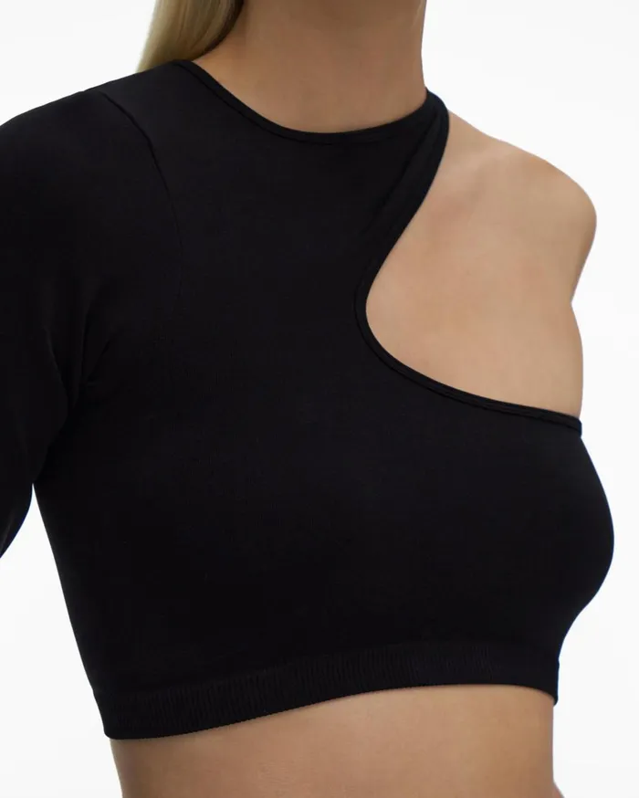 Women Cropped Cutout Top Black Helmut Lang Tops