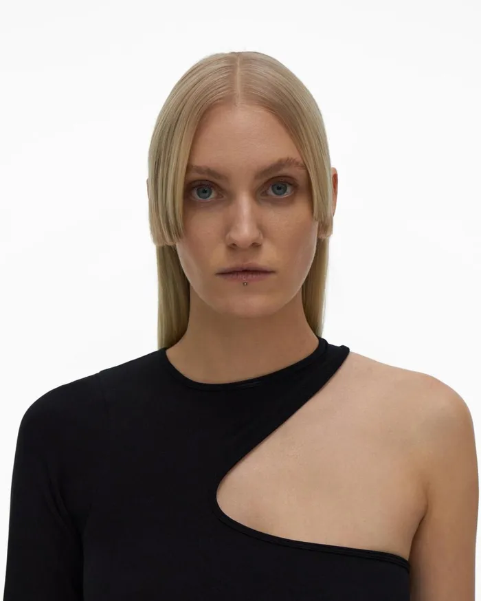 Women Cropped Cutout Top Black Helmut Lang Tops