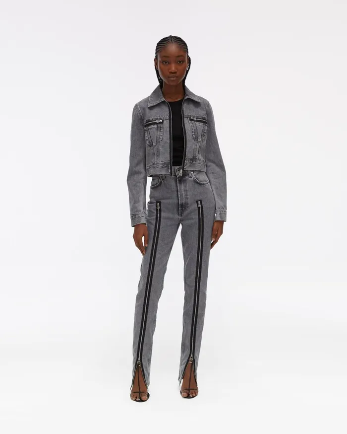 Women Cropped Femme Trucker Jean Jacket Acc Concrete Stone Helmut Lang Jackets