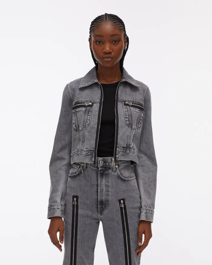Women Cropped Femme Trucker Jean Jacket Acc Concrete Stone Helmut Lang Jackets