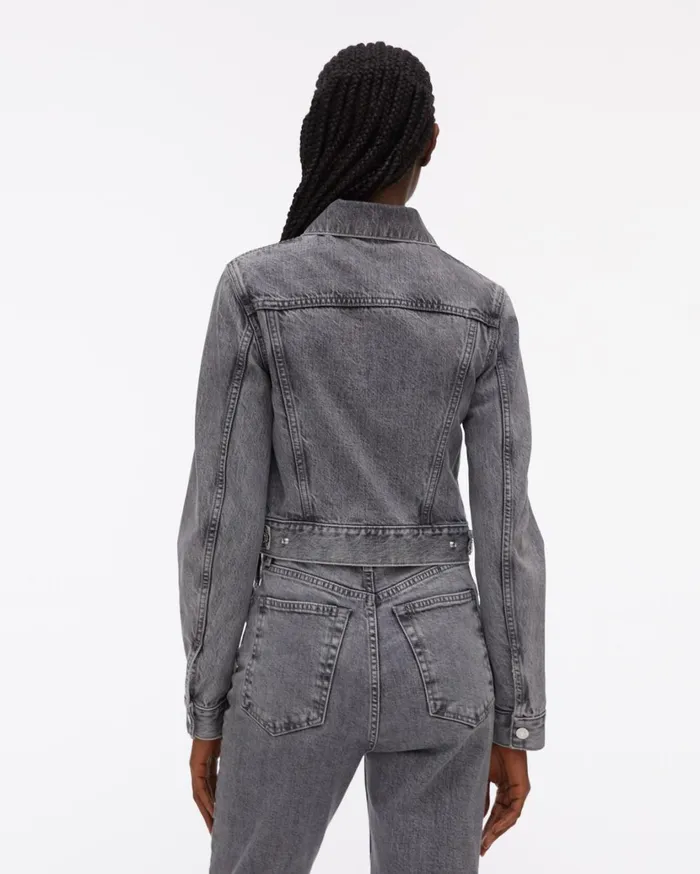 Women Cropped Femme Trucker Jean Jacket Acc Concrete Stone Helmut Lang Jackets
