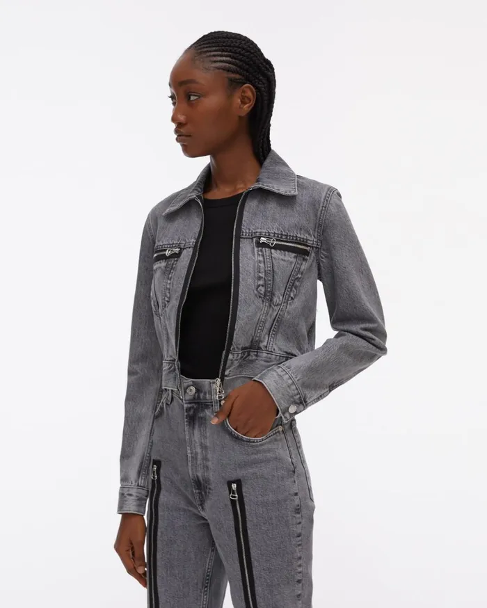 Women Cropped Femme Trucker Jean Jacket Acc Concrete Stone Helmut Lang Jackets