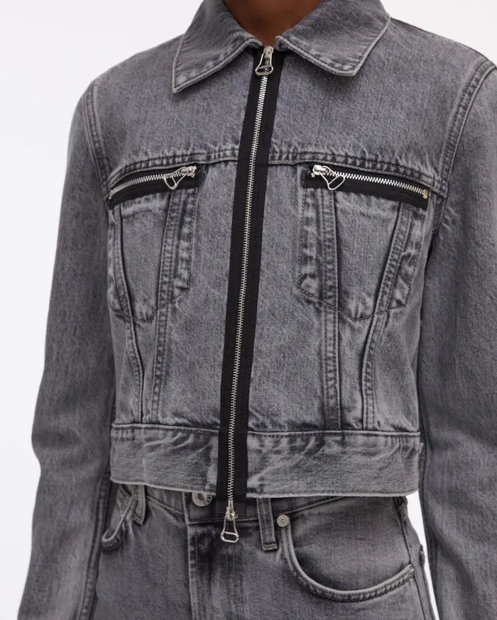 Women Cropped Femme Trucker Jean Jacket Acc Concrete Stone Helmut Lang Jackets